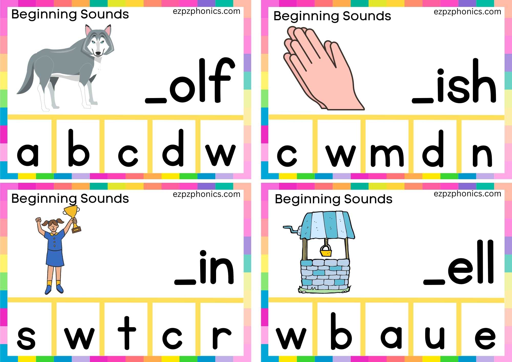 9 W Beginning Sound Clip Cards